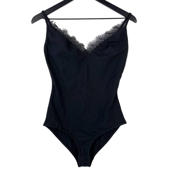 Ten Sixty Sherman Tops - Ten Sixty Sherman (S) Lace Trim Bodysuit Cami Tank Top Black